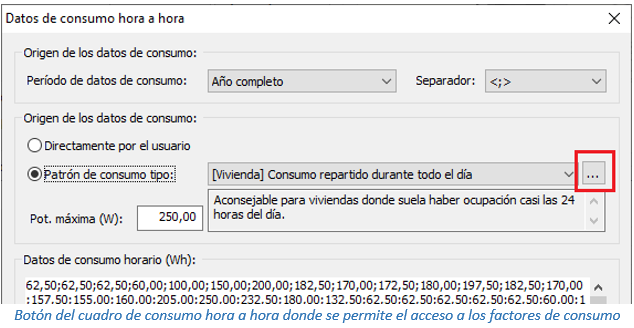 Botón del cuadro de consumo hora a hora donde se permite el acceso a los factores de consumo