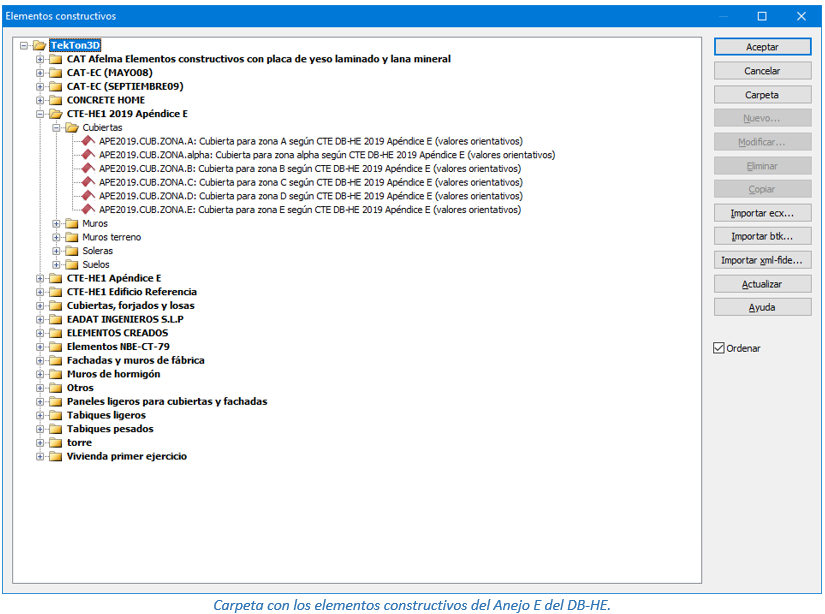 Carpeta con los elementos constructivos del Anejo E del DB-HE