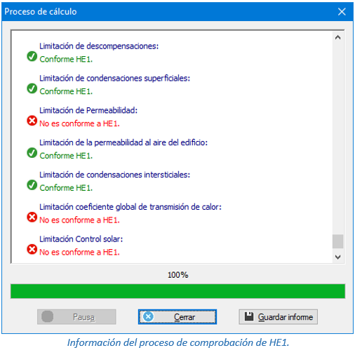 Información del proceso de comprobación de HE1