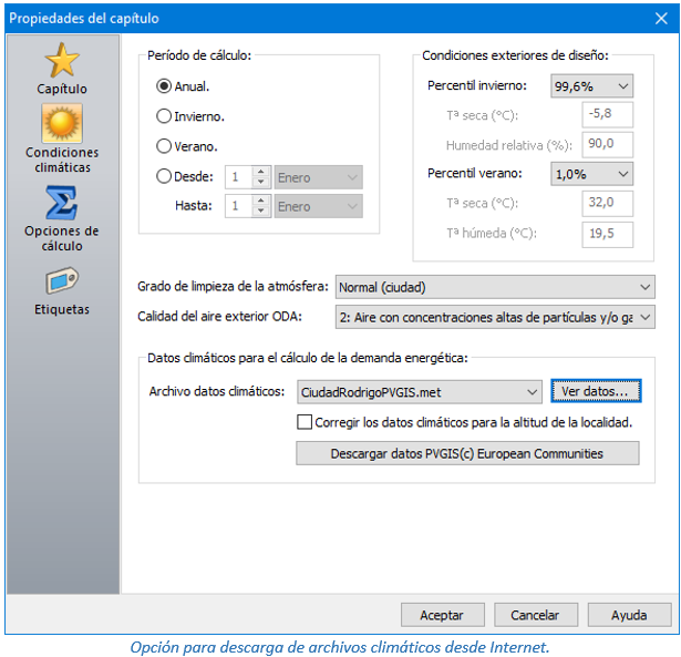 Opción para descarga de archivos climáticos desde Internet