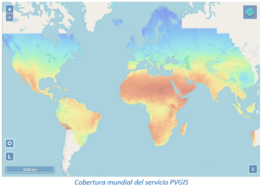 Cobertura mundial del servicio PVGIS