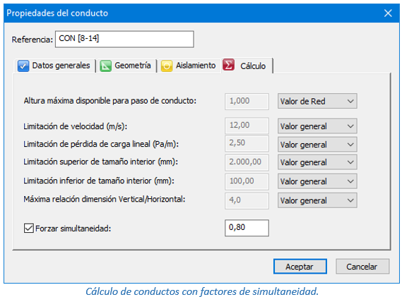 Cálculo de conductos con factores de simultaneidad