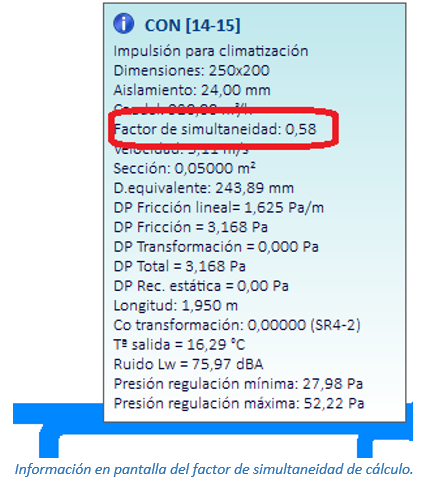 Información en pantalla del factor de simultaneidad de cálculo