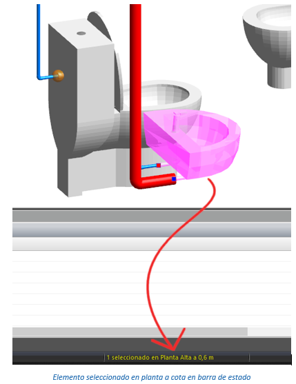 Elemento seleccionado en planta a cota en barra de estado