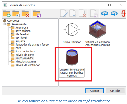 Nuevo símbolo de sistema de elevación en depósito cilíndrico