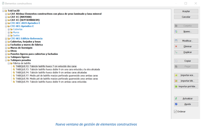 Nueva ventana de gestión de elementos constructivos