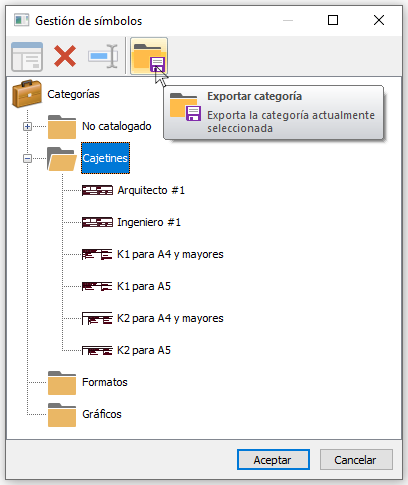 Cuadro de diálogo de gestión de la librería de símbolos de la interfaz 2D