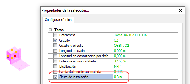 Rotular la altura de instalación