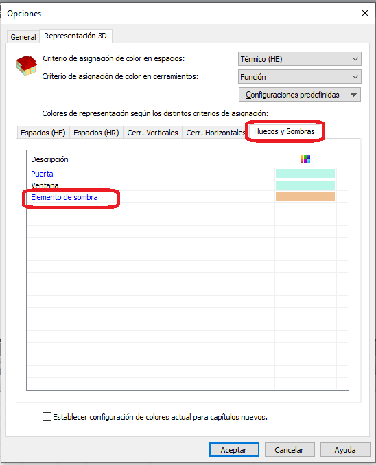 Configuración de colores