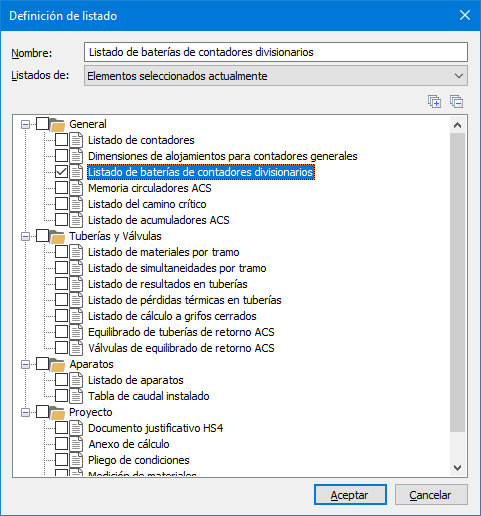 Selección de listados