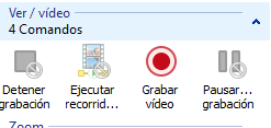 Comandos para grabación de vídeo en el panel de herramientas gráficas