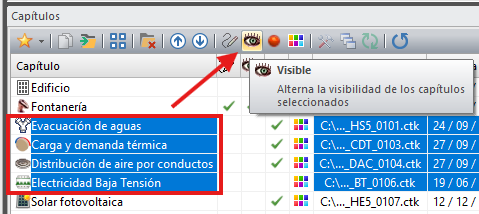 Selección múltiple de panel de capítulos