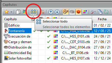 Seleccionar todos los capítulos en la lista