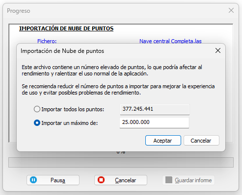 Limitación del número de puntos de la nube a importar
