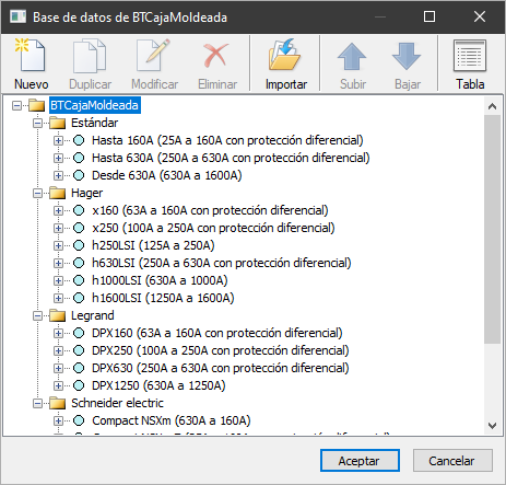 Base de datos de interruptores automáticos de caja moldeada