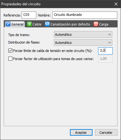 Límite de caída de tensión en el circuito