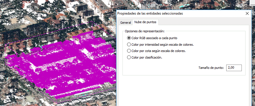 Propiedades de una entidad de tipo nube de puntos de escáner