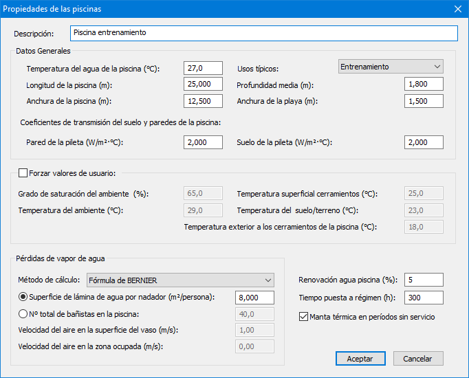 TK-PCC Propiedades del elemento Piscina