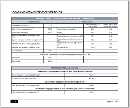 TK-PCC Hoja de cargas de la piscina climatizada