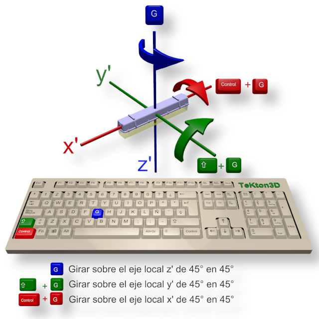 Girar los objetos seleccionados con la tecla 'G'