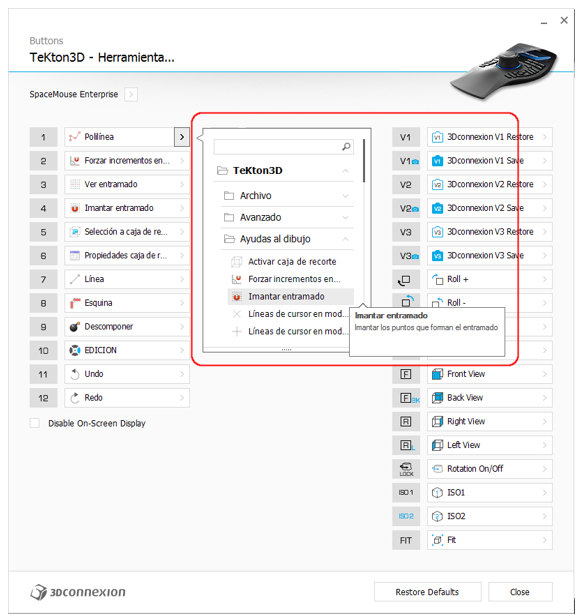 Configuración de los botones del dispositivo 3Dconnexion