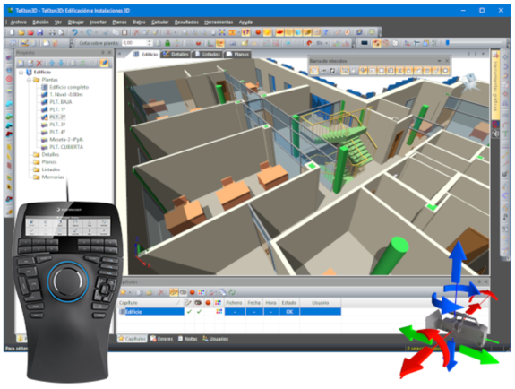 Uso de ratones 3D para controlar la visualización tridimensional del edificio