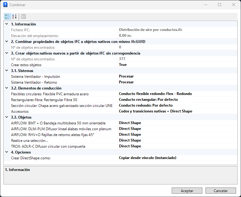 Configurar opciones para Combinar
