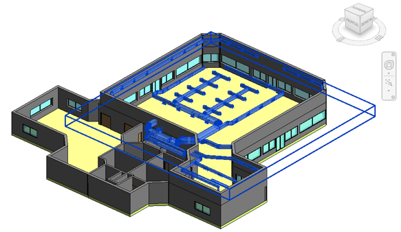 Fichero IFC de una instalación de climatización diseñada en TeKton3D vinculado en un proyecto de Revit