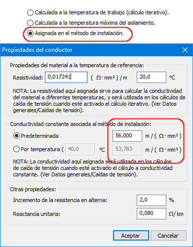 Conductividad asignada en el mtodo de instalacin