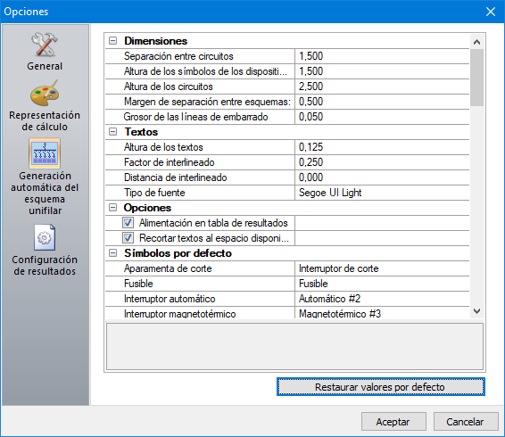 Configuración del trazado del esquema unifilar