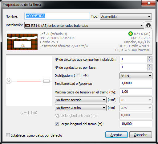 Datos línea de acometida