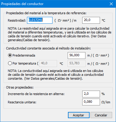 Propiedades del material conductor