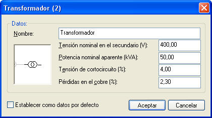 Propiedades del elemento Transformador