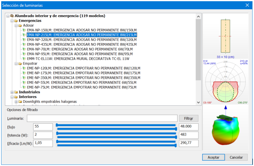 Selecci�n de luminaria