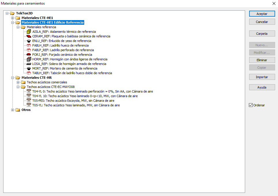 Base de datos de materiales