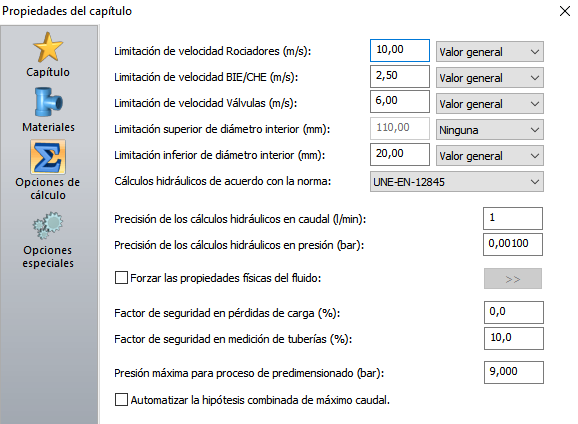 Datos generales, opciones de clculo.