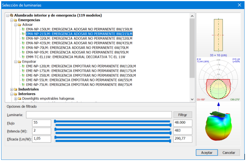 Seleccin de luminaria