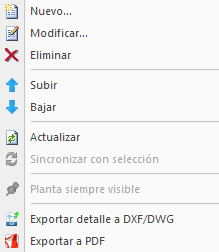 Menú contextual - Panel Proyecto