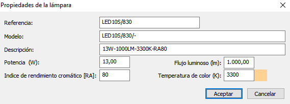 Propiedades de la lámpara