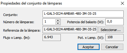 Propiedades del conjunto de lámparas