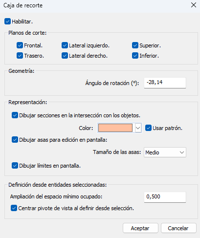 Propiedades de la caja de recorte