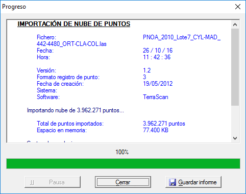 Importando nube de puntos