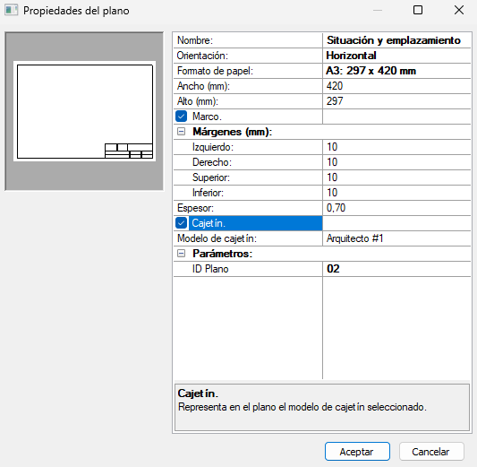 Propiedades Componer plano